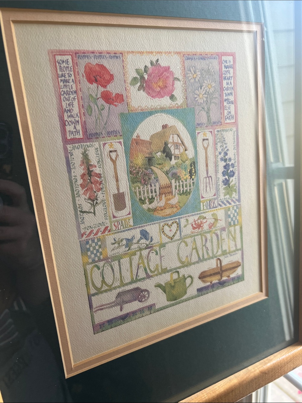 Wood-Framed Cottage Garden Wall Art with Teal Mat Julia Rowntree